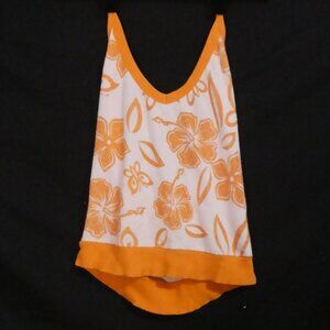 O'NEILL | medium | Terry Cloth White Lace-Up Top | Orange Flowers, String & Trim